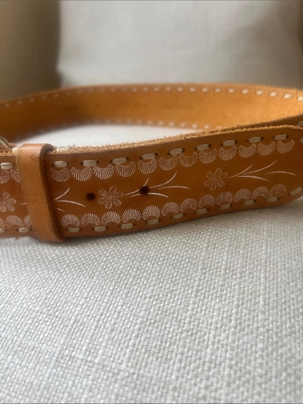 Handcrafted Tan Leather Floral-Tooled Belt